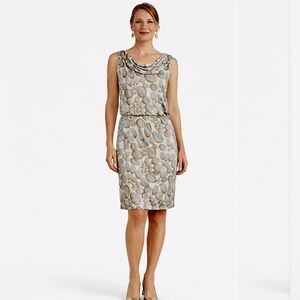 Poleci White Gray & Gold Abstract Print Dress – Medium